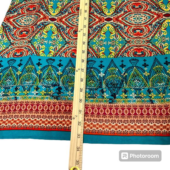 Bebop Be You Be Free Dress SZ L Keyhole 3/4 Sleeves Aqua Multi Color Tribal - Picture 7 of 12